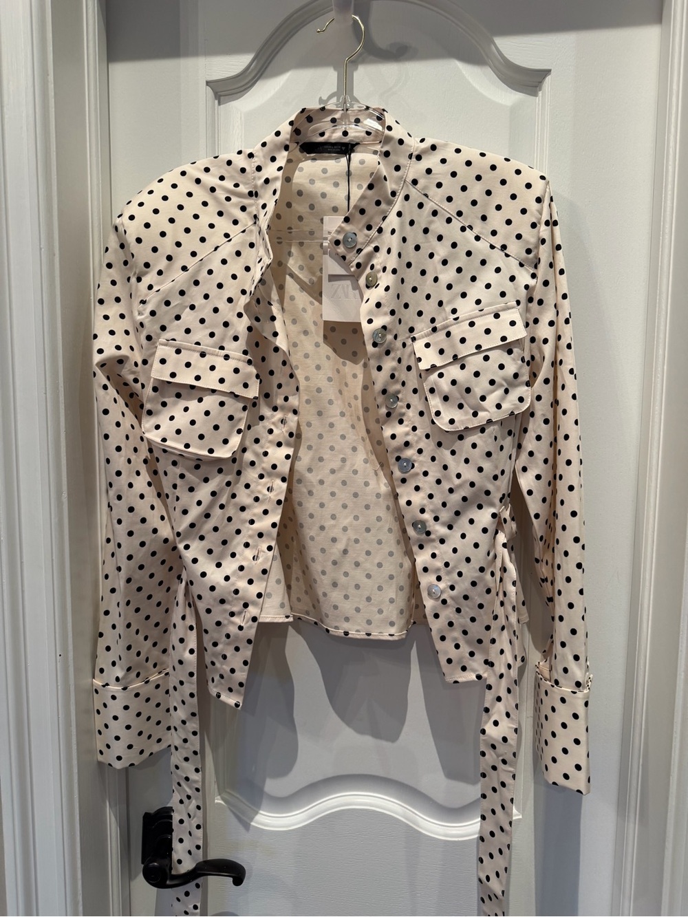 Zara Cream Jacket with Black Polka Dots NWT